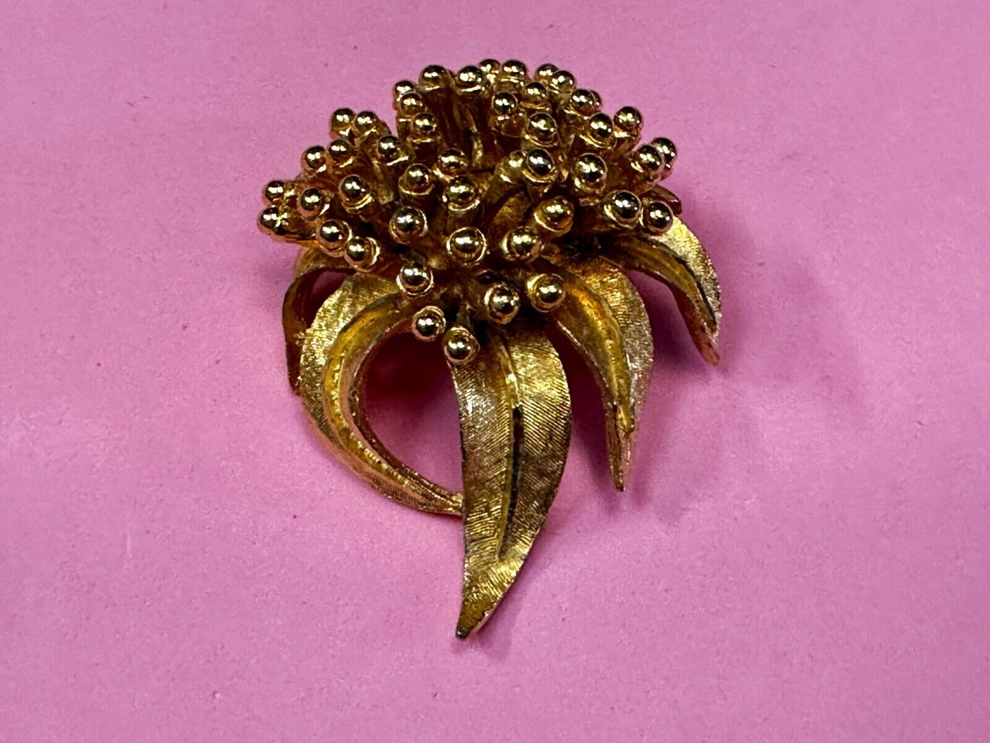 Vintage Flower Textured Brushed Gold Tone Brooch Pin Signed by BSK