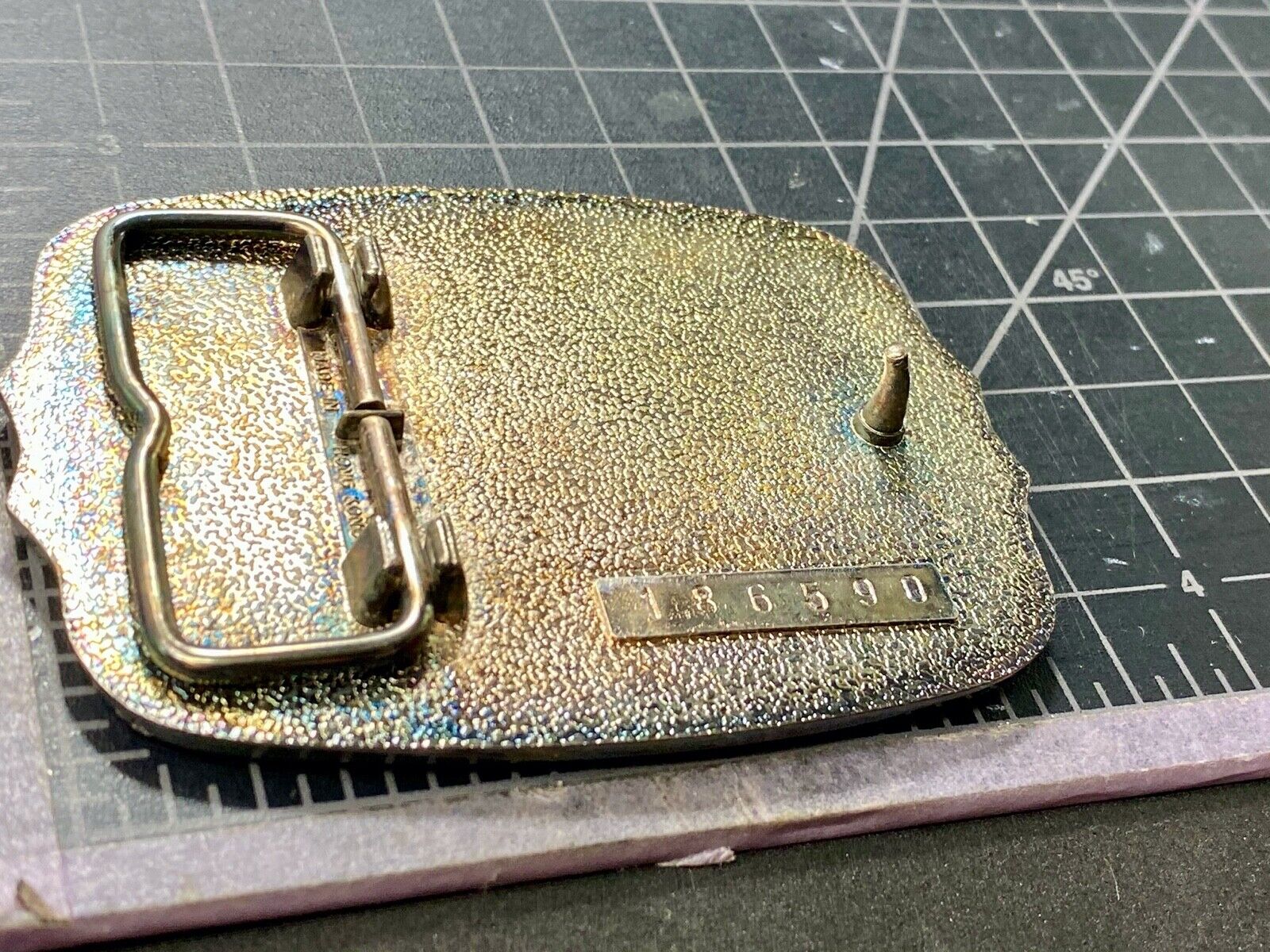 Vintage Gold & Silver Tone Flying American Eagle Mountains numbered Belt Buckle
