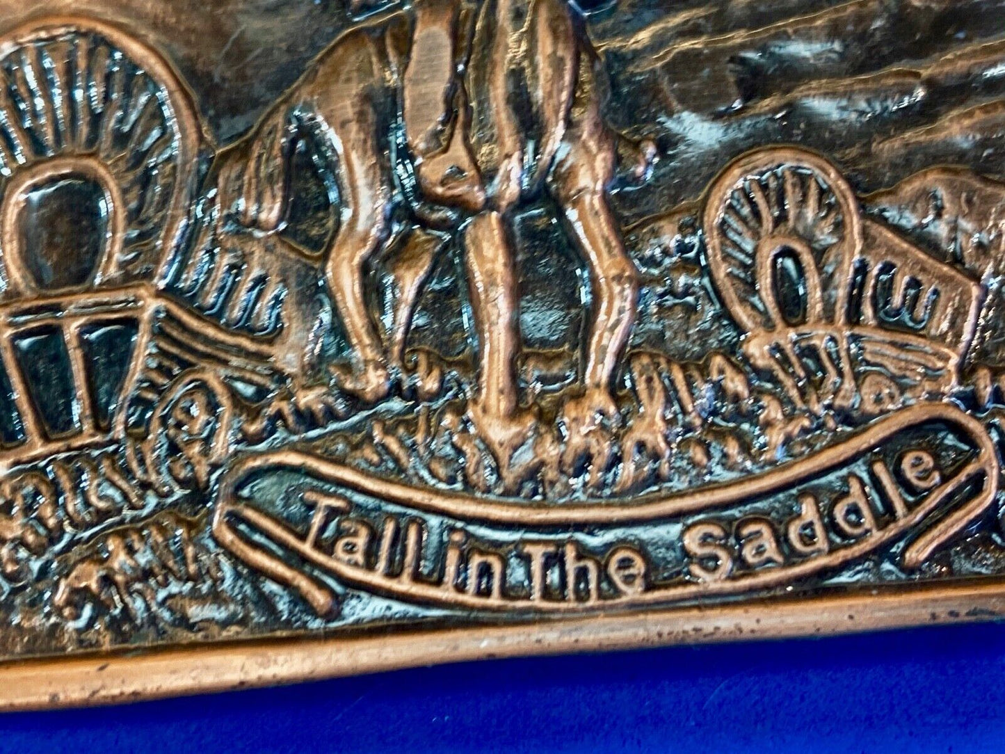 Tall In The Saddle Western Rodeo Cowboy On Trail With Covered Wagon Belt Buckle 