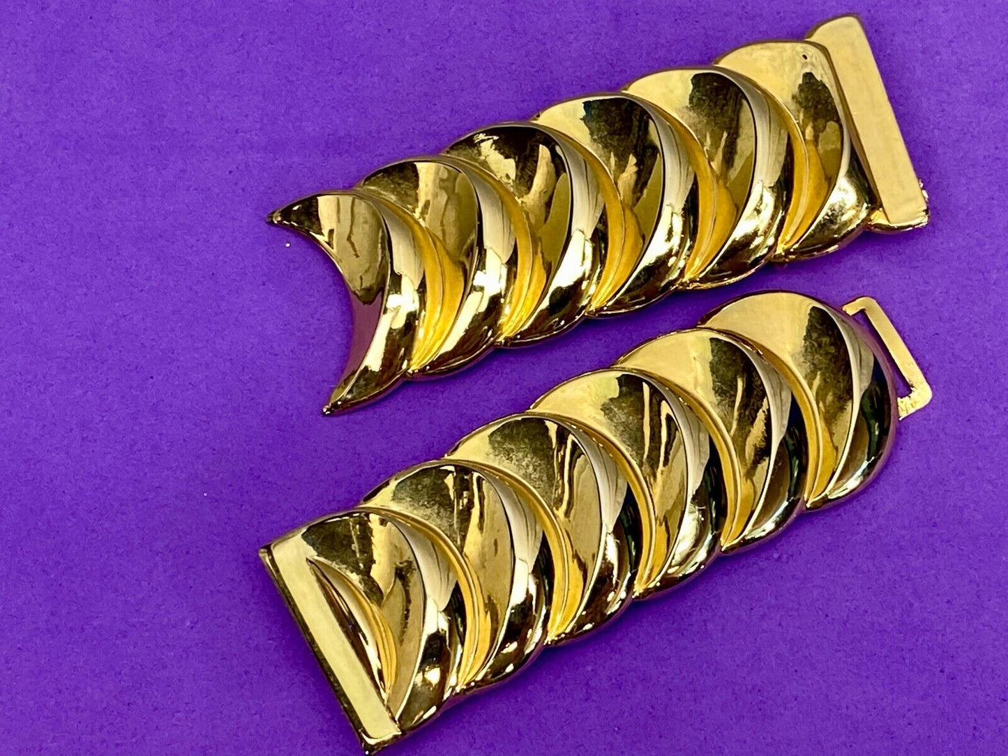6.5" Wide! Gold Tone Interlocking Two Piece Scarf Belt Clips Tie Buckle 