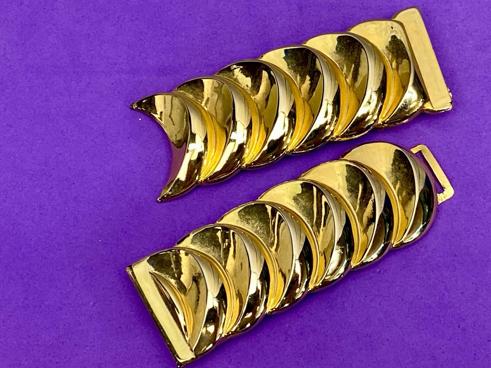 6.5" Wide! Gold Tone Interlocking Two Piece Scarf Belt Clips Tie Buckle 