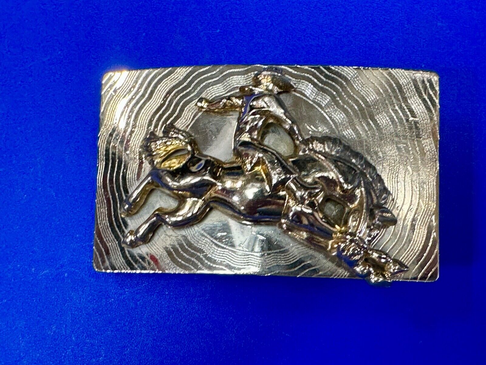 Trippy! Cowboy Saddle Bronc Horse Rider western Impact style belt buckle. - RARE