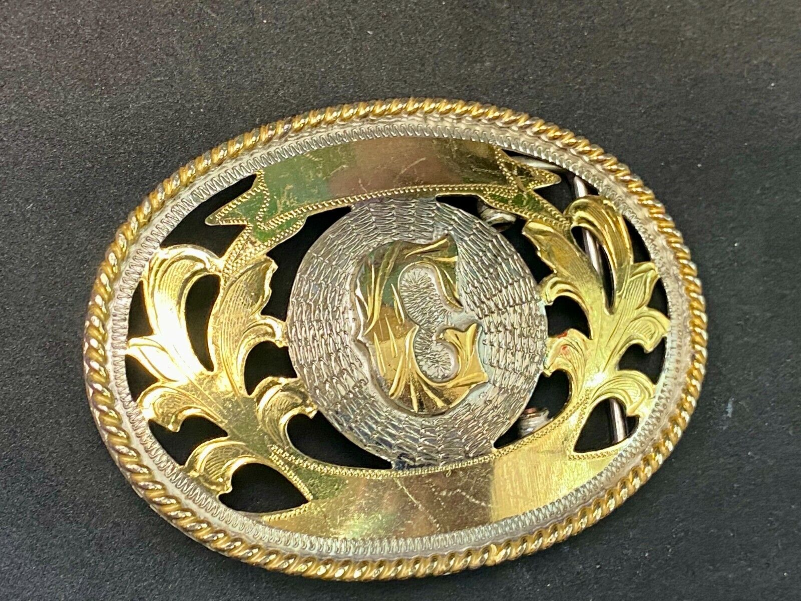 Unique Two Tone Letter Name Monogram G See Through Alpaca Belt Buckle