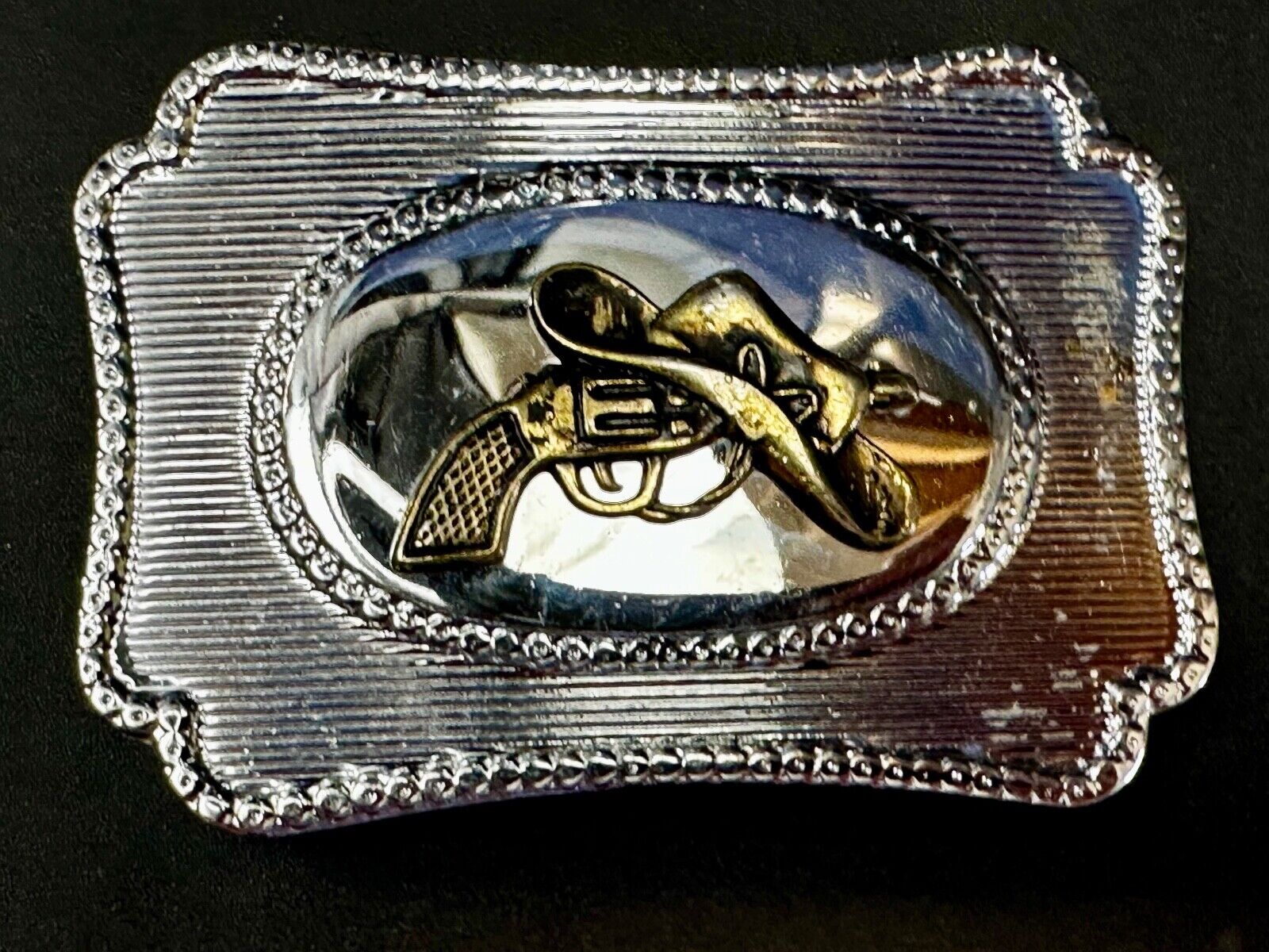 Vintage Cowboy Hat & Revolver Pistol Western Belt Buckle Cap Gun Buckle