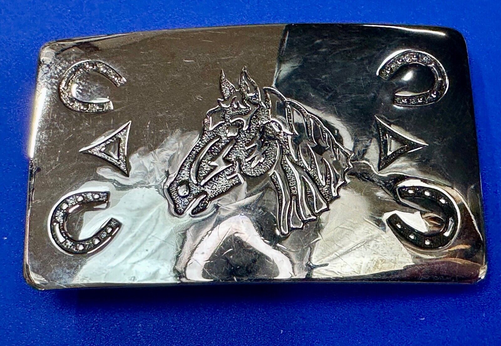vintage horse head & western symbols cowboys cowgirls belt buckle by Chambers