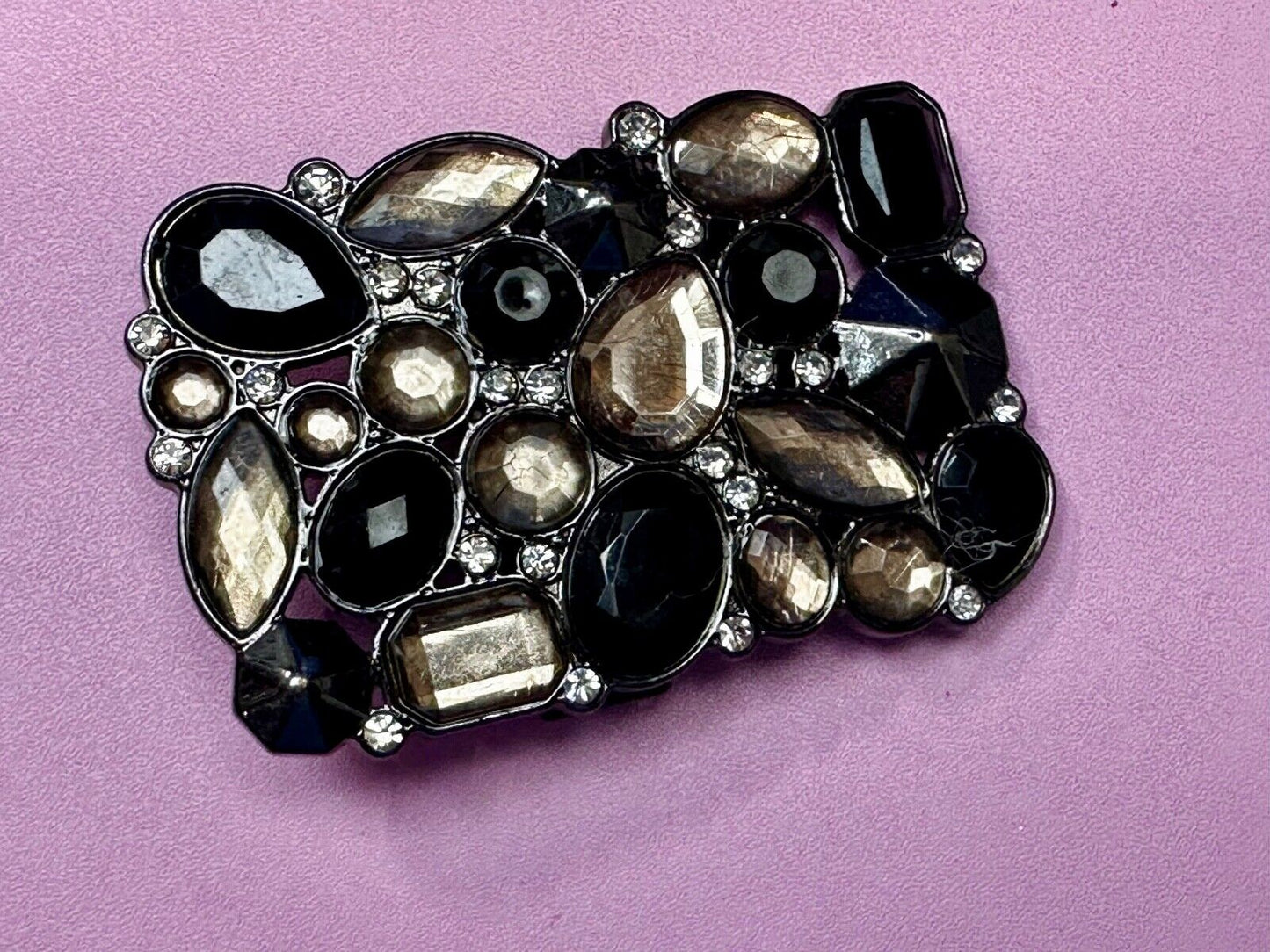 Black & Clear Rhinestone Studded Hippy Retro Vibe Scarf Belt Buckle Clip