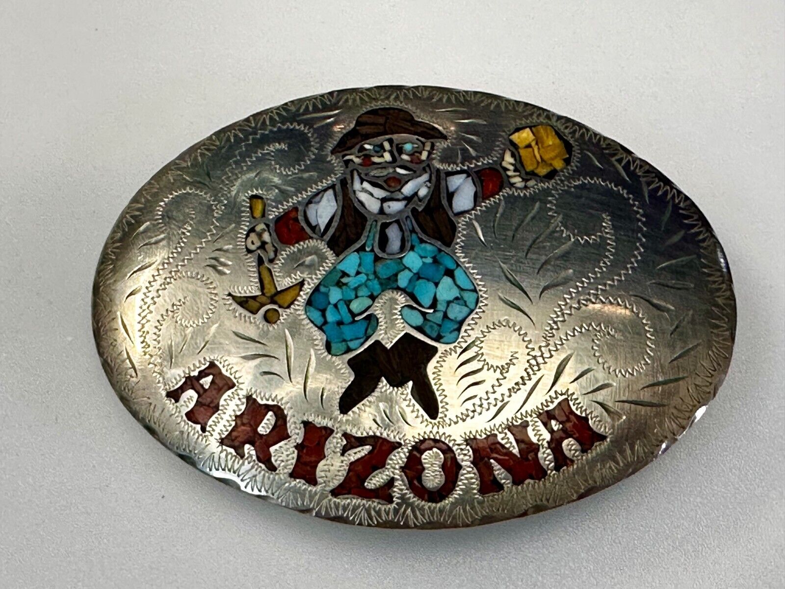 Arizona Gold Prospector Turquoise Inlay Stone Native Indian Art Vibe Belt Buckle
