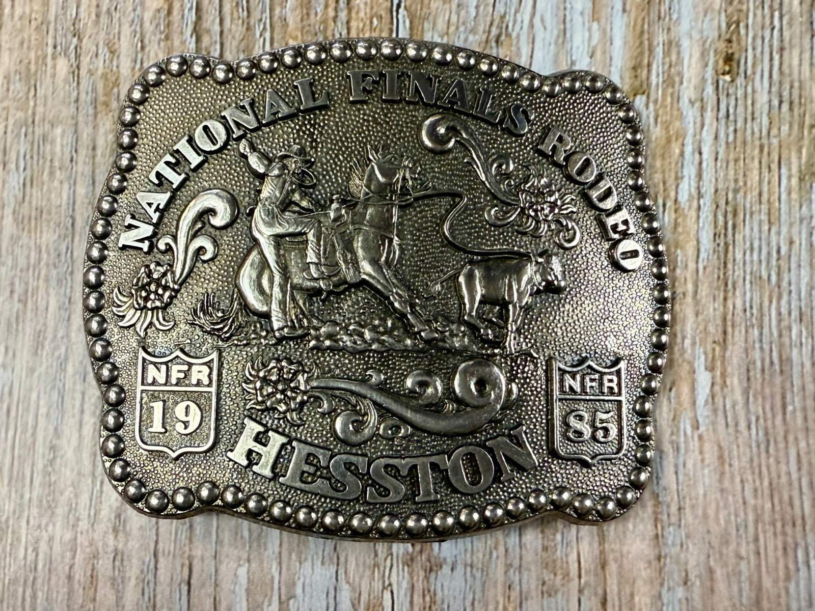 1985 Hesston NFR National Finals Rodeo Calf Roping Vintage Belt Buckle