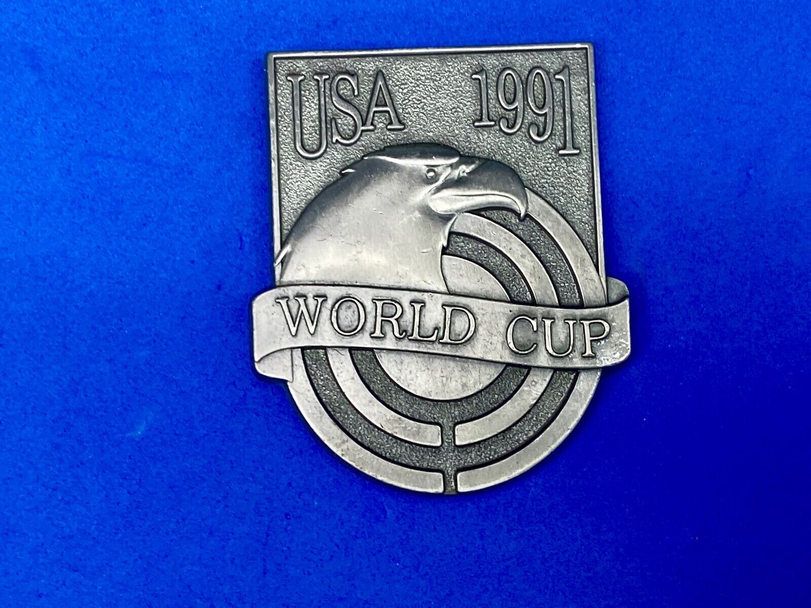 Usa 1991 World Cup Patriotic Eagle On Front, Silver/Pewter Colored Belt Buckle 