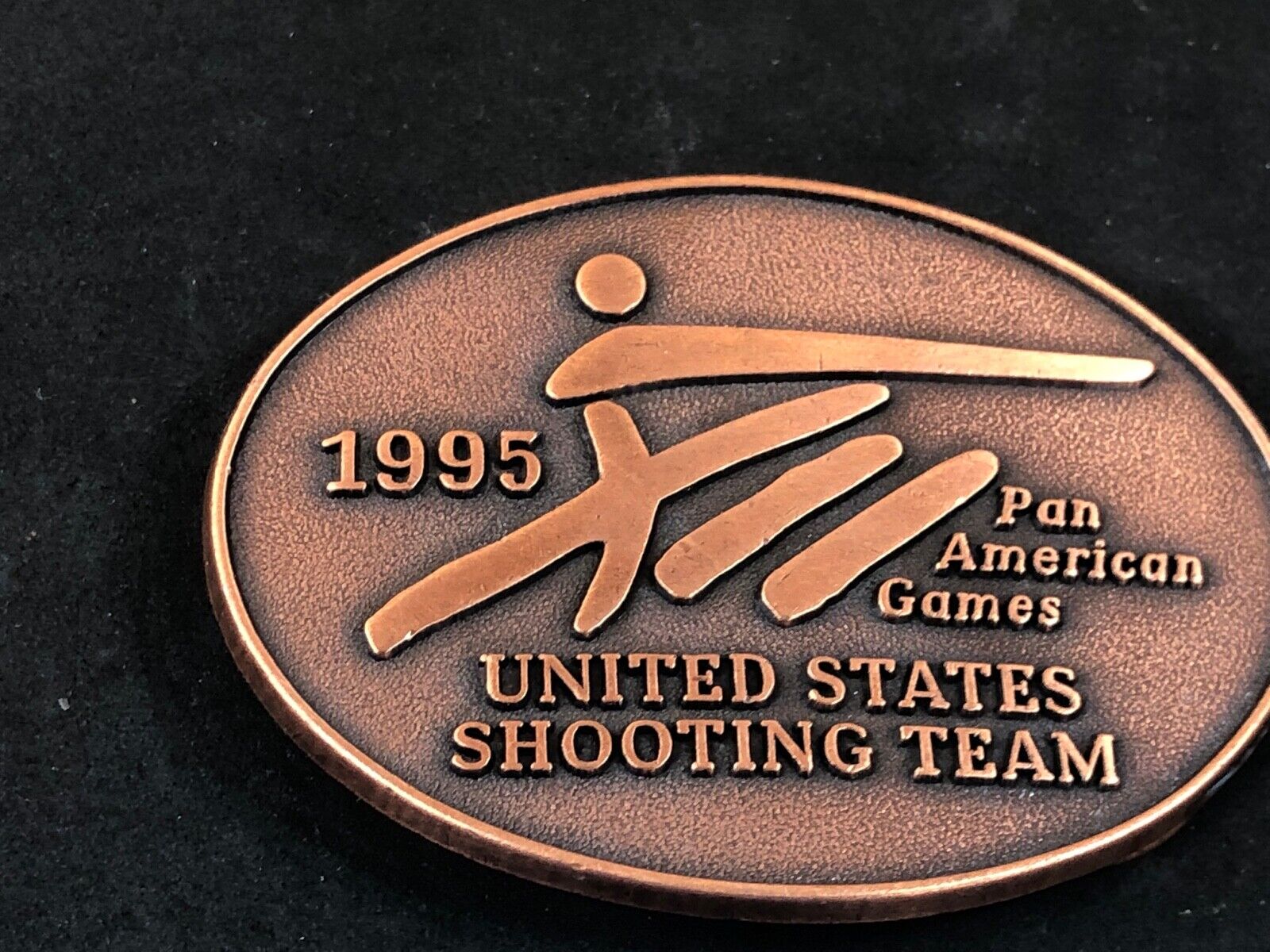 US shooting team  PAN American  Games vintage 1995 belt buckle gun skeet 