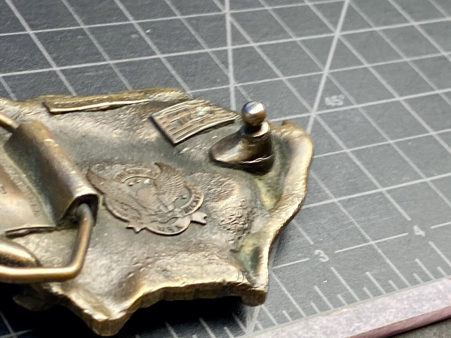 VINTAGE 1982 JUMPING DEER THROUGH ANTLERS - The Great American belt buckle Co. 