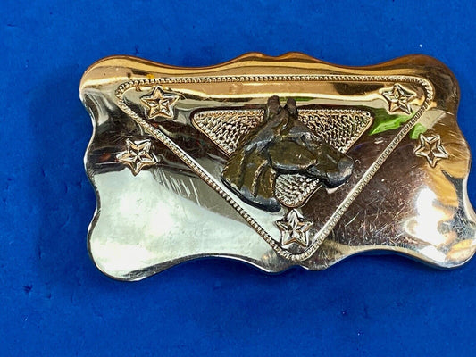 Vintage Chambers Two Toned Horse Head Bust Belt Buckle 