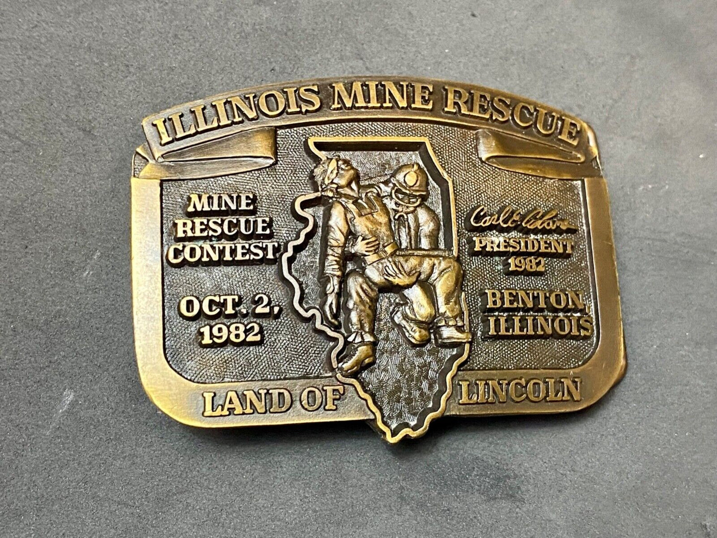 1982  Illinois Mine Rescue, The land of Lincoln - Benton belt buckle