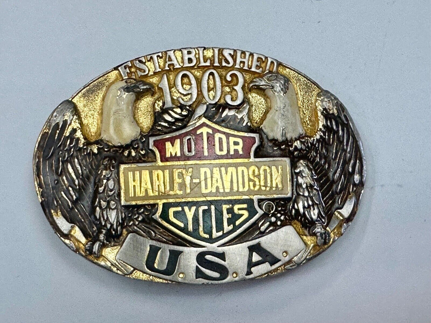 Twin Eagles Harley Davidson Motorcycles 1903 - Vintage 70's Raintree belt buckle