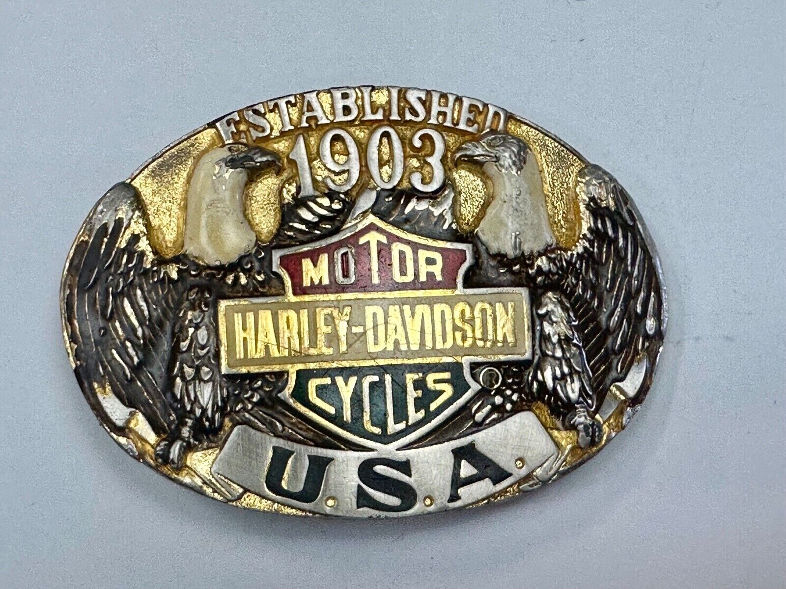 Twin Eagles Harley Davidson Motorcycles 1903 - Vintage 70's Raintree belt buckle