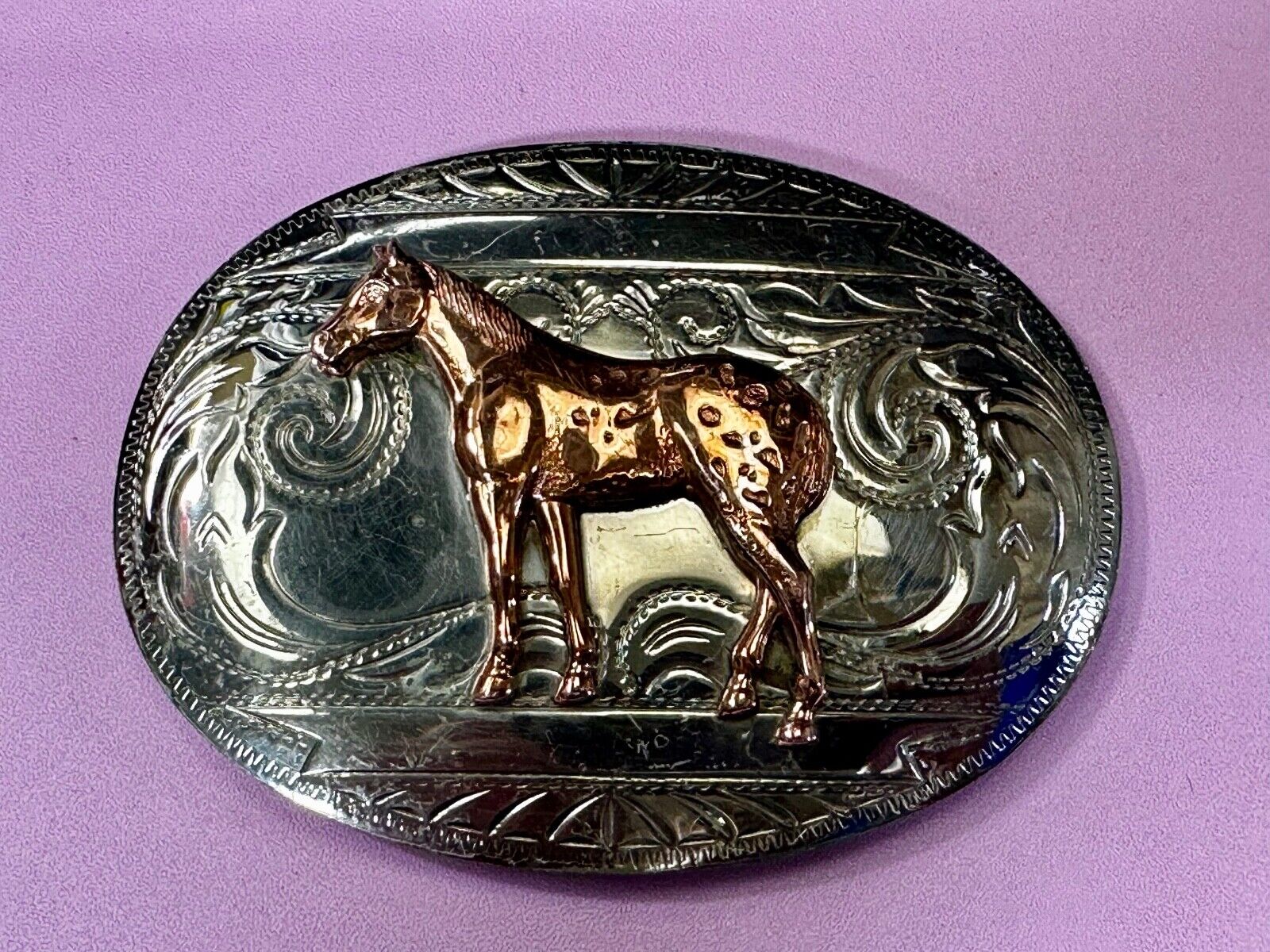 Vintage Horse Trophy With blank Award Nickel Silver Belt Buckle by BELL