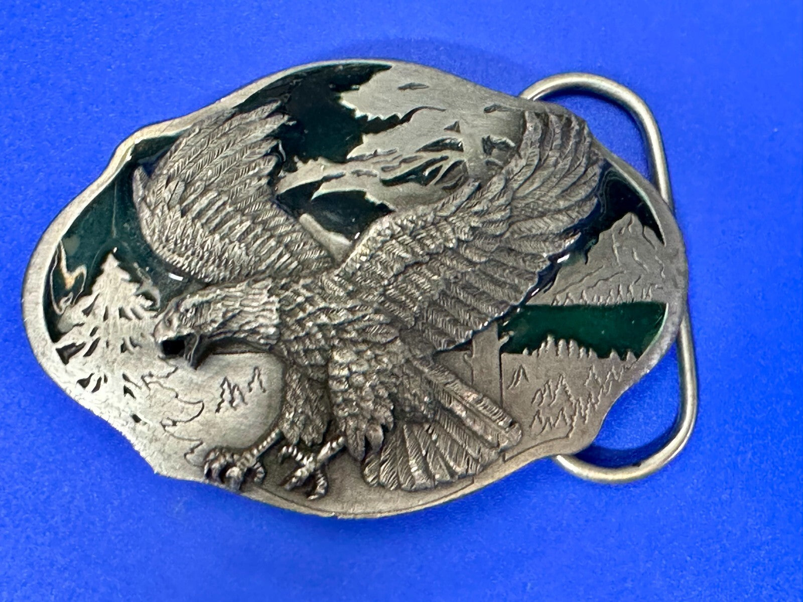 American Bald Eagle Flying Hunting Silver Tone 1989 Arroyo Grande Belt Buckle