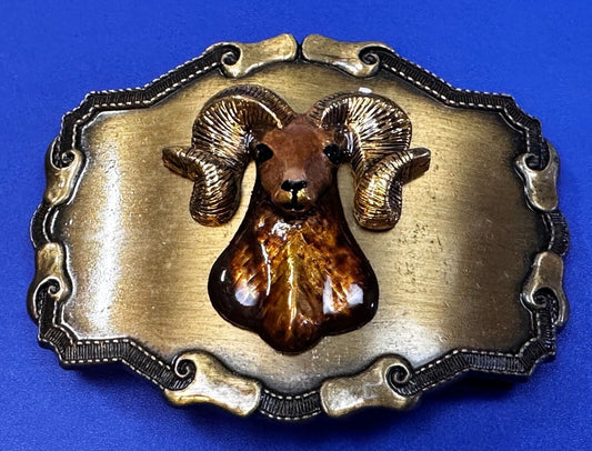 3D Big Horn Sheep Ram Mountain Goat Head Western Framed Belt Buckle by Raintree