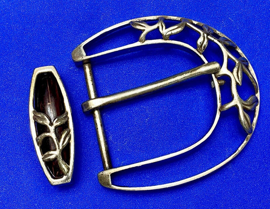Two piece antique silver tone?  see through belt buckle