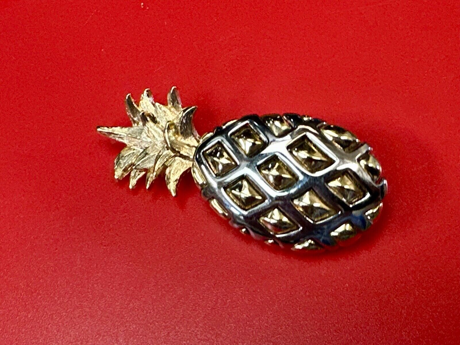 Vintage Jewelry Signed LC Silver & Gold Tone Pineapple