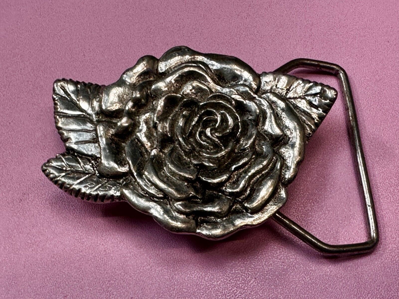 Beautiful Detailed Rose Flower Leaf Cutout Belt Buckle Carved by Rita Stewart