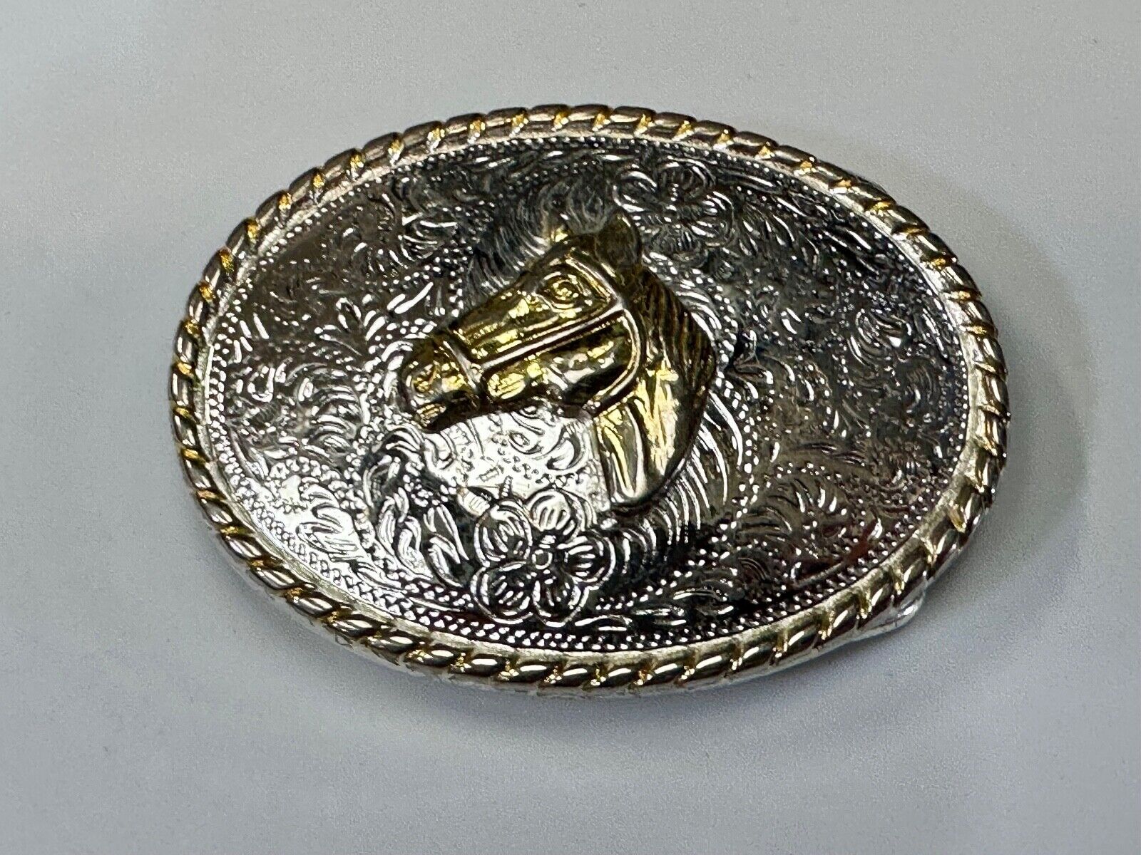 Vintage Horse Head  Two tone oval western 2.75" wide belt buckle by Ivan