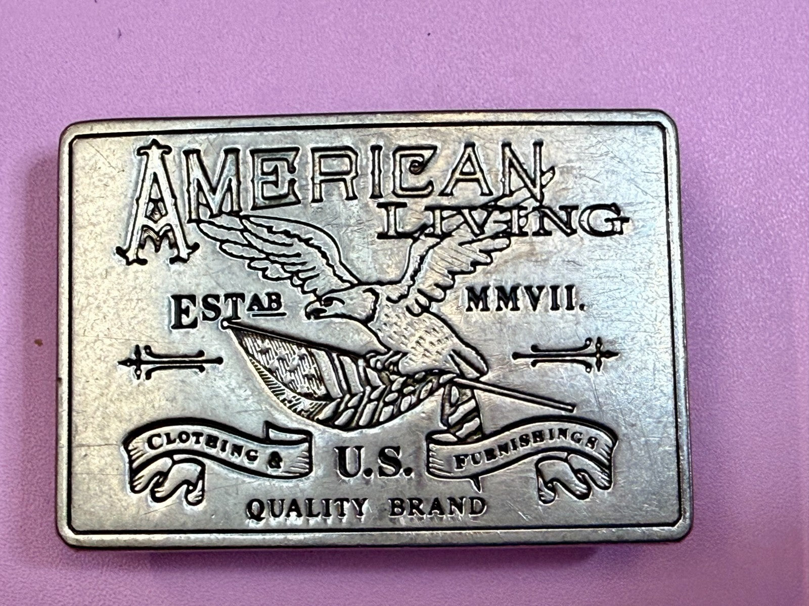 American Living Clothing & Furnishing U.S Quality Brand Promo Belt Buckle