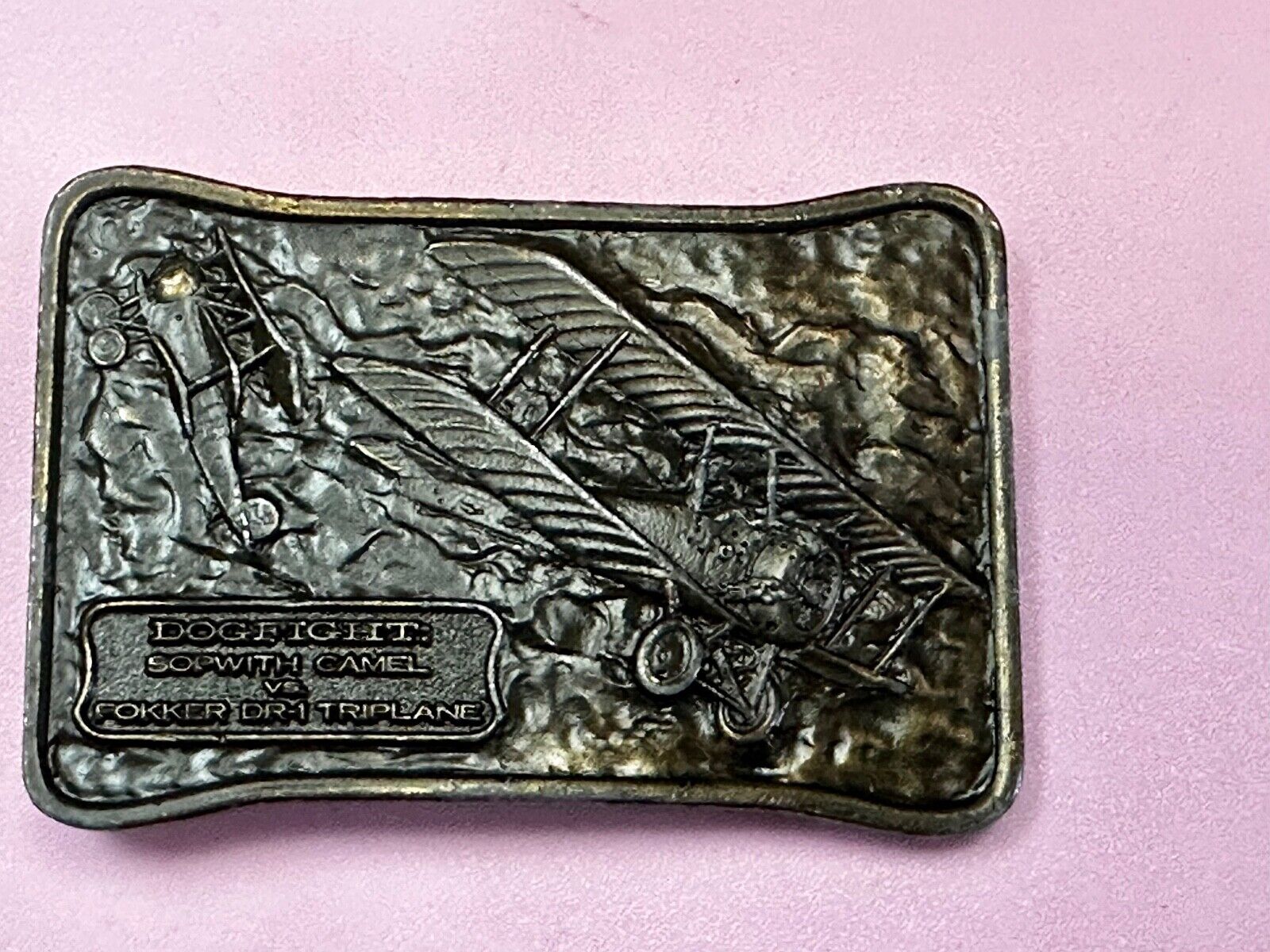 Airplane Dogfight - Sopwith Camel vs. Fokker DR-1 Triplane Vintage Belt Buckle