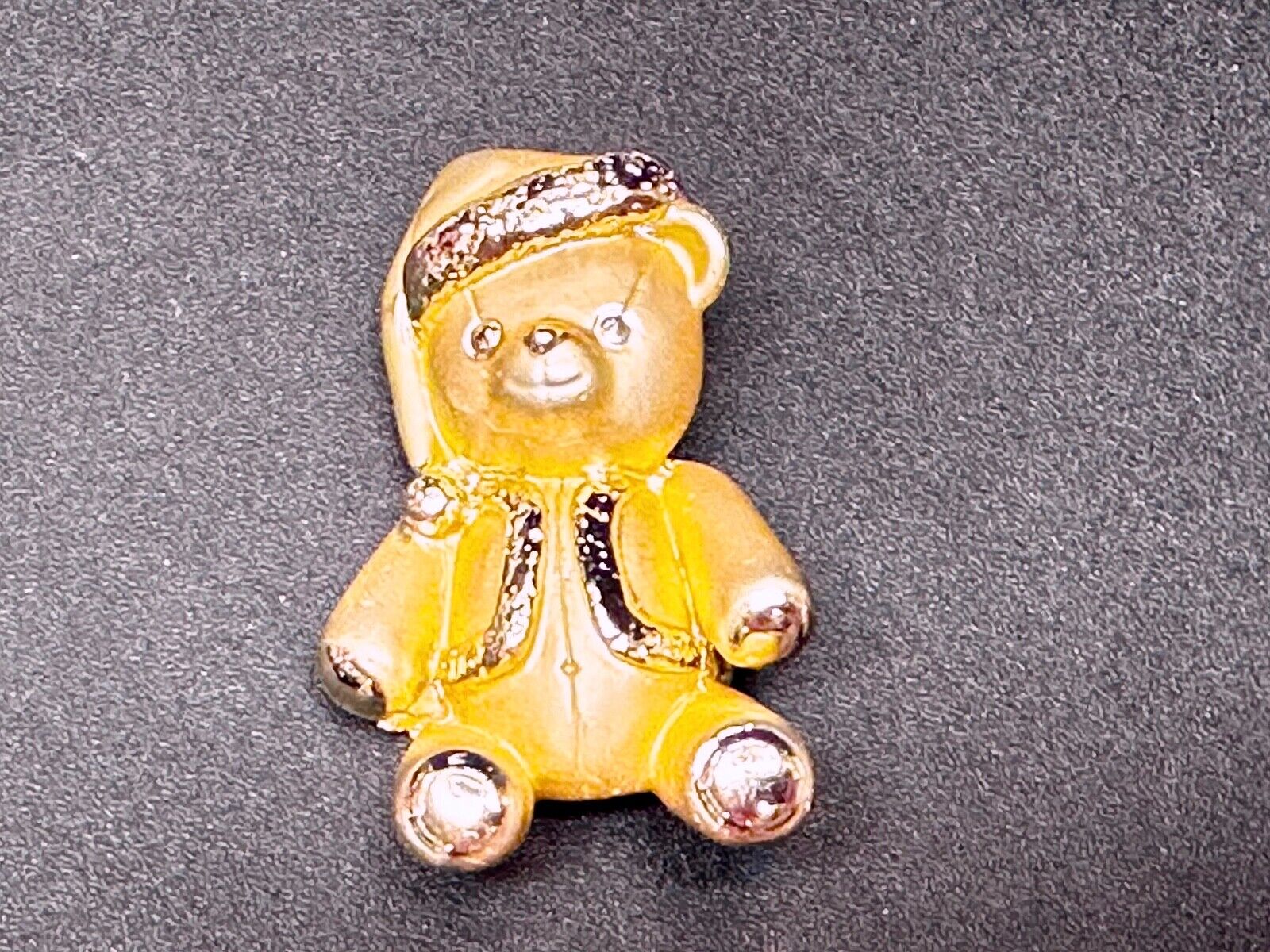 Adorable Teddy Bear Gold Tone Vintage Brooch Pin Signed by.AJC