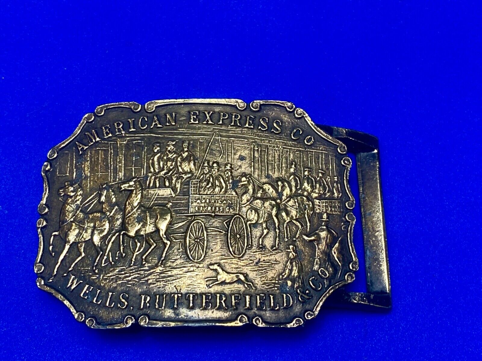 American Express Wells Butterfield unique stagecoach belt buckle