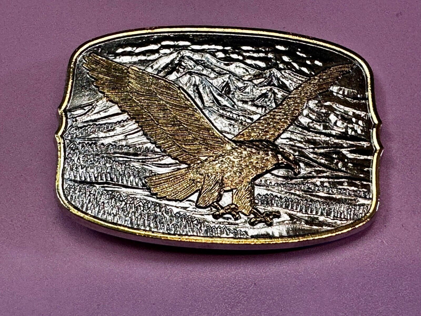 Majestic American Bald Eagle Flying high USA Mountains Two Tone Belt Buckle