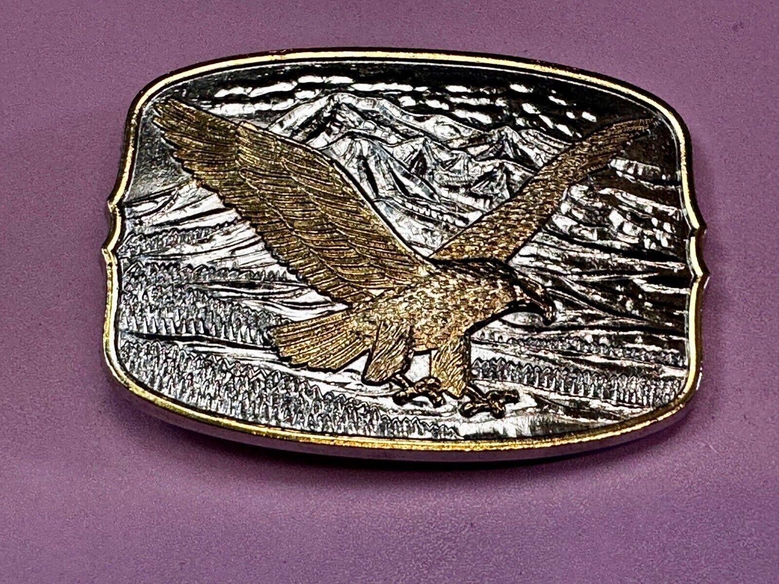 Majestic American Bald Eagle Flying high USA Mountains Two Tone Belt Buckle