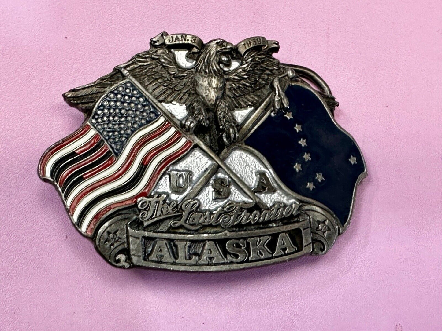 Alaska The Last Frontier Vintage 1992 Great American Products Belt Buckle