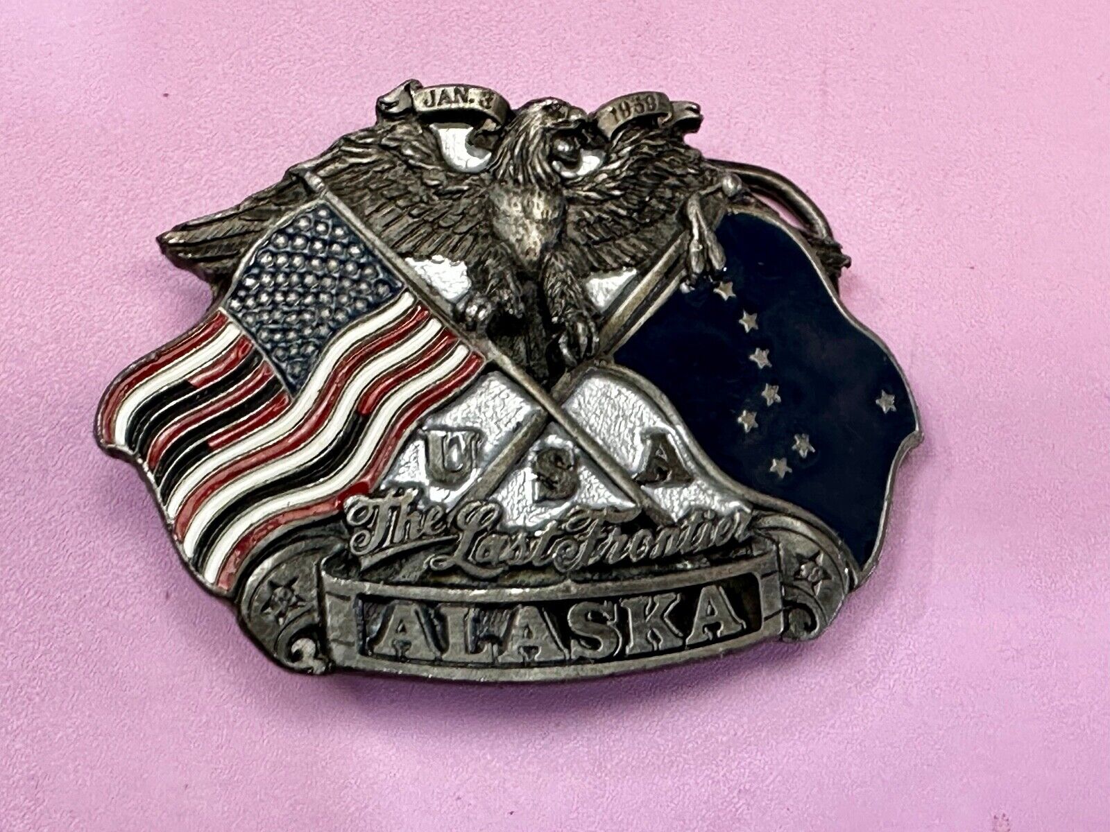 Alaska The Last Frontier Vintage 1992 Great American Products Belt Buckle