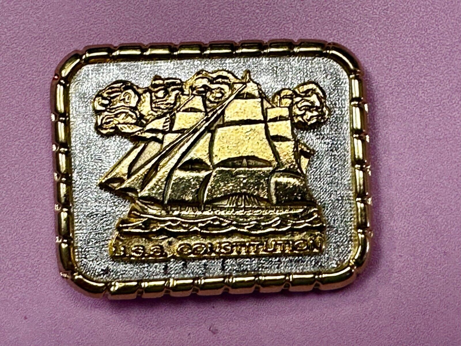 USS Constitution Masted Ship USA  Small Two Tone Commemorative NOS Belt Buckle