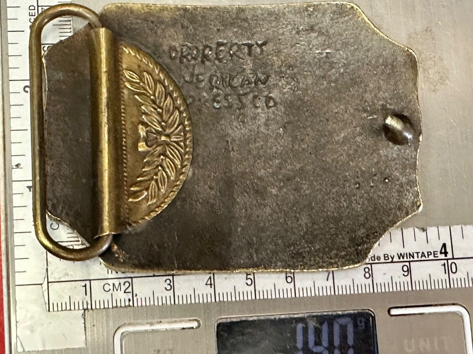 American Express Wells Butterfield stagecoach belt buckle - see back!