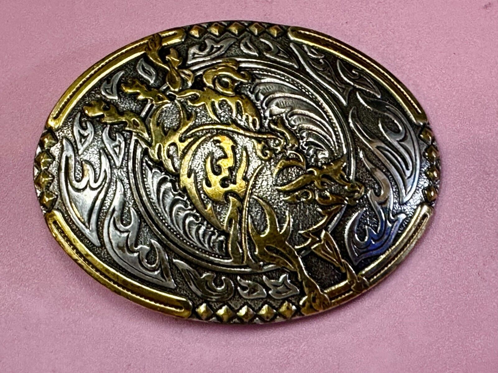 Abstract Rodeo Bull Cow Steer Ornate Two Tone Western Belt Buckle by Crumrine