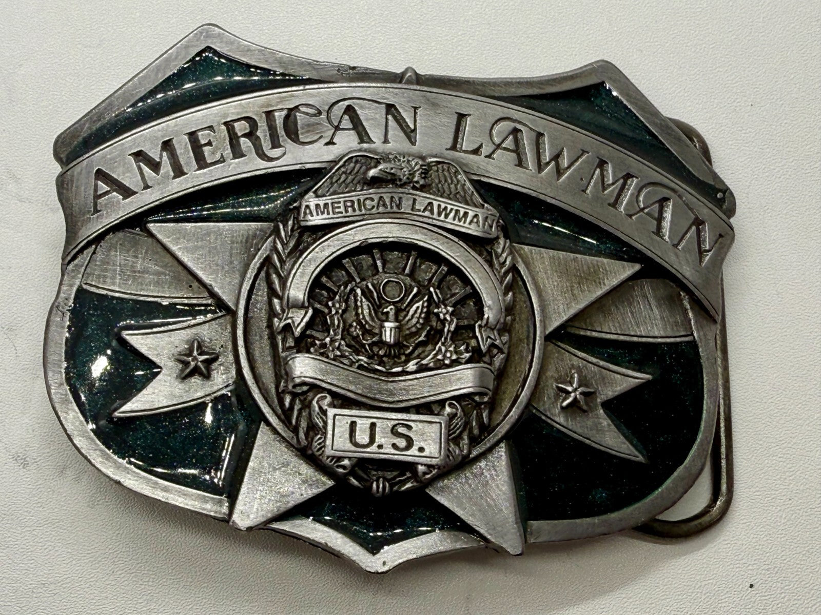 United States American Lawman To Served & Protect VTG 1986 Siskiyou Belt Buckle