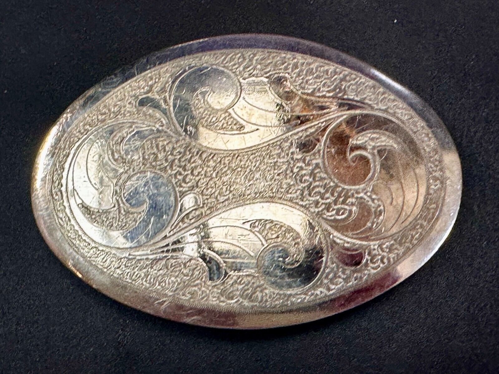 Vintage Engraved Flower Swirl Design 4" Wide Justin German Silver Belt Buckle