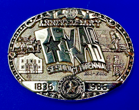Texas Official 1986 Sesquicentennial ADM Belt Buckle  - Oil rig, Alamo Lone Star