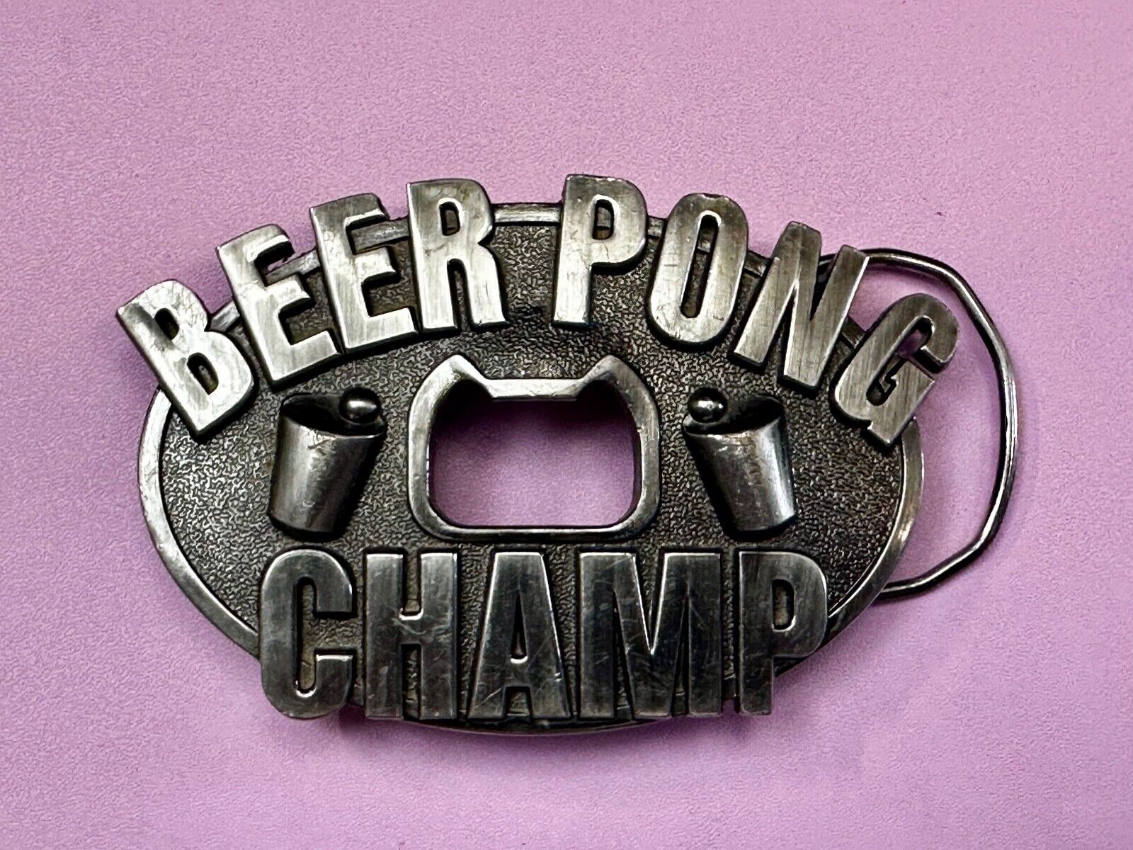 Beer Pong Champ! Vintage Bottle Opener & Belt Buckle by Kalan