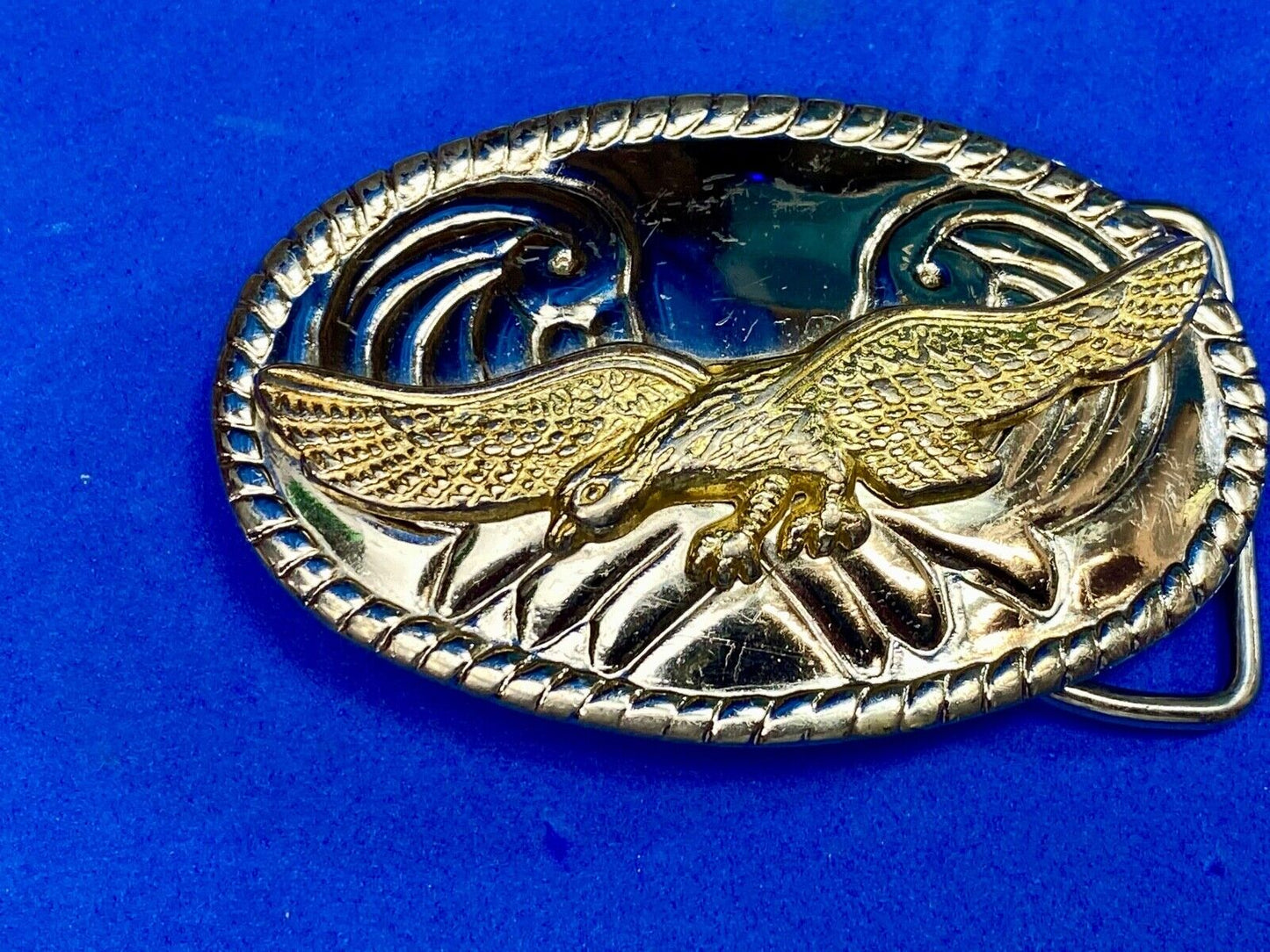 Vintage Mixed Metal Flying Hunting Diving Mountains Western Belt Buckle 