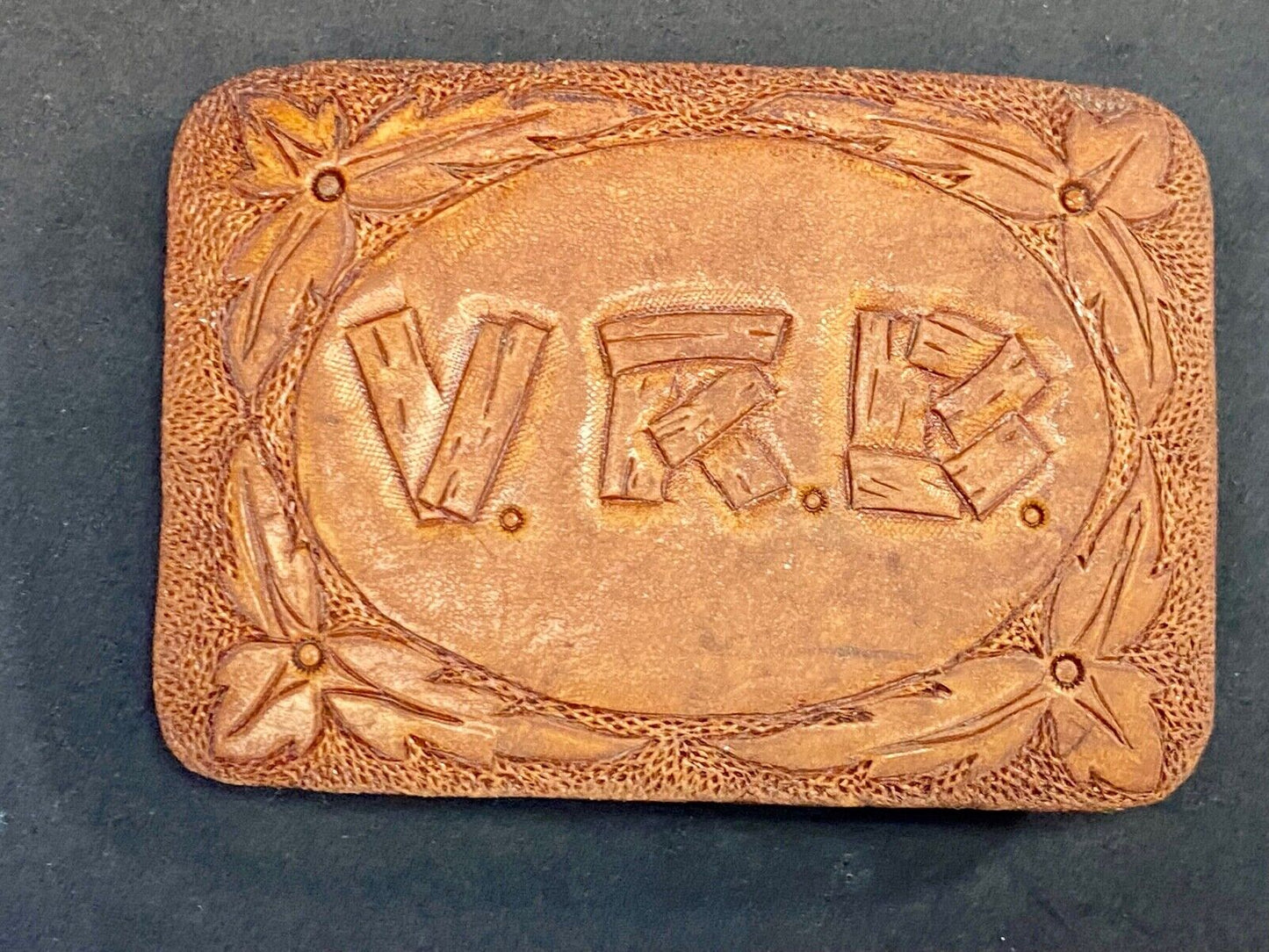 Vintage Initials Letters Vrb Log Style On Leather And Brass Belt Buckle 