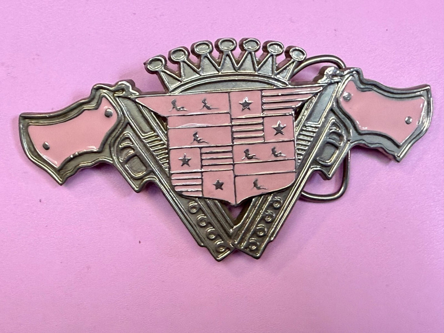 90's Pink Guns Caddy Crest Crown Cadillac Logo Emblem Belt Buckle by 187 INC