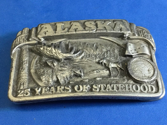 Alaska 25 Years Statehood Solid Pewter Vintage 1973 Siskiyou Belt Buckle