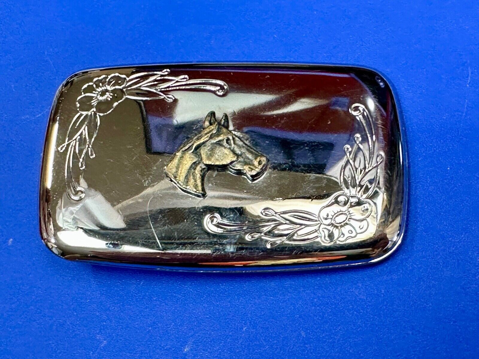 vintage horse head western two tone rectangular belt buckle for cowgirls cowboys