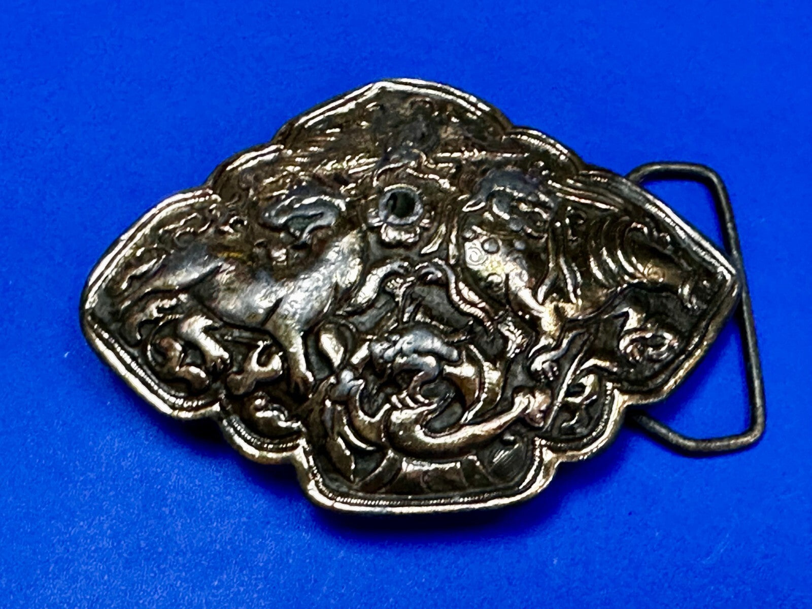 Tibetan Feng Shui Lion Dragon Fork Tongue Vtg.  1974 Bergamot N-60 Belt Buckle