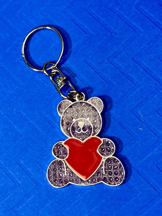 Adorable Teddy Bear with Heart Keychain - Key Ring Chain