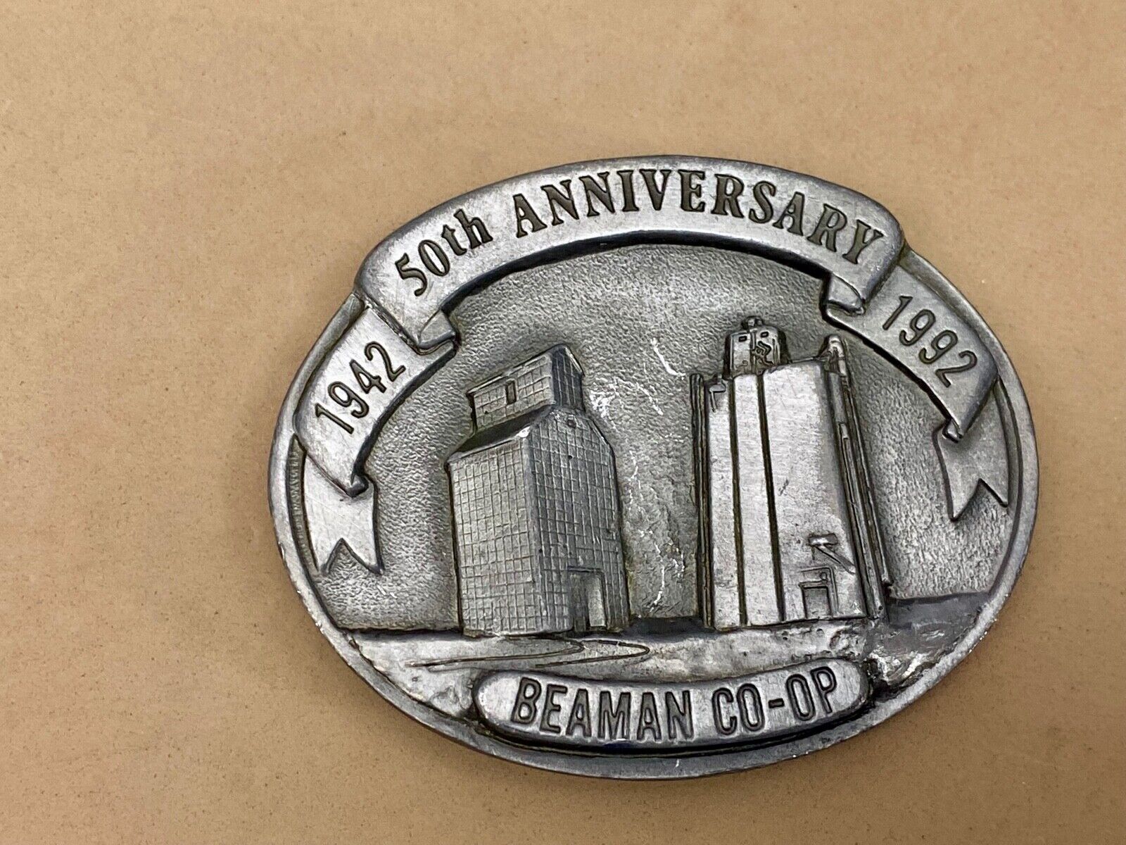 Beaman Co-Op 50Th Anniversary Iowa Feed Grain Farming Agriculture Belt Buckle 