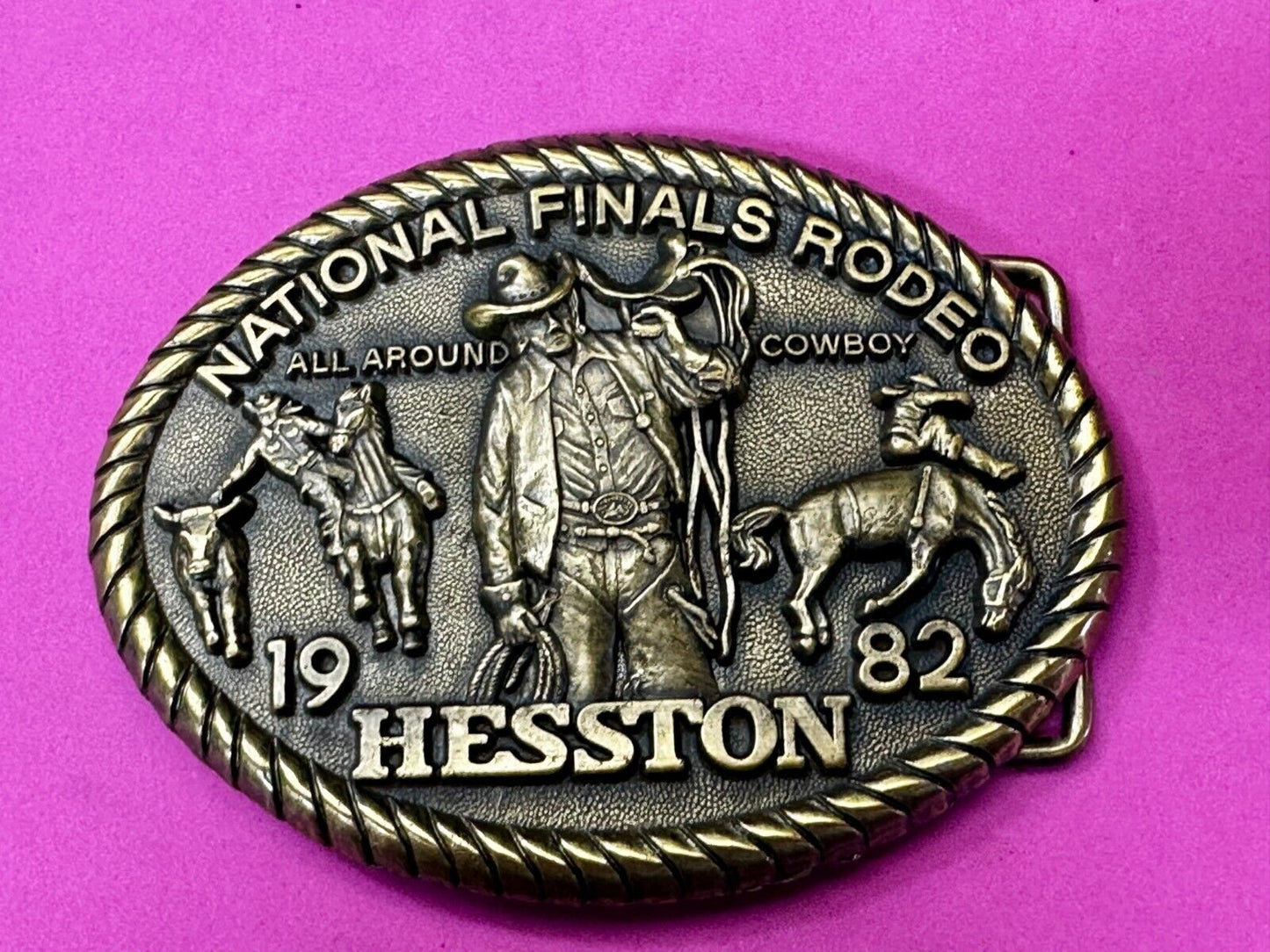 1982 Hesston National Finals Rodeo NFR Cowboys NOS Western Adult Belt Buckle